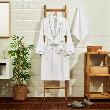 Набор халатов и полотенец в рубчик Evidea - Белый - L / XL