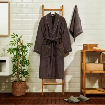 Набор халатов и полотенец в рубчик Evidea — антрацит — S/M