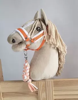 Набор Hobby Horse: недоуздок А3 с белым мехом + веревочный привязь - белый и оранжевый. Inna marka