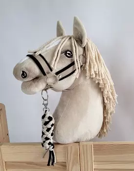 Набор Hobby Horse: недоуздок А3 с черным мехом + веревочный привязь - черный и бежевый. Inna marka