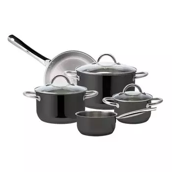 Набор индукционных кастрюль ECHTWERK из высококачественной нержавеющей стали, посуда из 8 предметов, кастрюли со стеклянными крышками, 3 кастрюли, кастрюли и сковороды, для всех типов плит, черный вариант, EW-TS-8040S