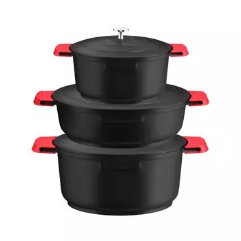 Набор индукционных кастрюль Homelux со стеклянной крышкой, с антипригарным покрытием, кастрюли, индукционные кастрюли, можно мыть в посудомоечной машине (4л + 4л + 6л)