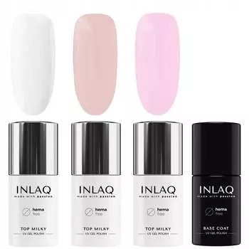 Набор INLAQ из 3 лаков Top Milky Hybrid White Pink Nude + Hybrid Base