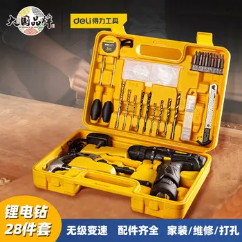 Набор инструментов для литиевой электрической дрели Deli, набор инструментов из 28 предметов, ручная электрическая дрель, электрическая отвертка DL1028L