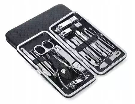 Набор инструментов для маникюра и педикюра, 19 предметов, черный футляр, inna