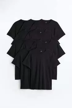 Набор из 10 футболок стандартного кроя с круглым вырезом H&M, черный