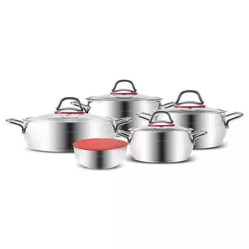 Набор из 10 стальных индукционных кастрюль Karaca Emirgan XL с крышкой для хранения