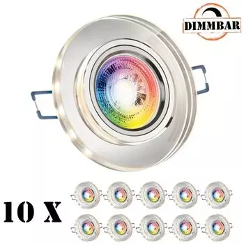 Набор из 10 встраиваемых точечных светильников RGB LED GU10 из стекла/кристалла со светодиодами 3 Вт от LEDANDO - 11 цветов + теплый белый - вкл. пульт дистанционного управления - с регулируемой яркостью - круглые.