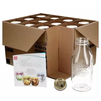 Набор из 12 банок для консервирования Original Quattro Stagioni, бутылка молочного сока объемом 1,0 л, включая буклет с рецептами Bormioli