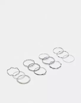 Набор из 12 колец ASOS DESIGN с закрученными деталями и гравировкой серебристого цвета