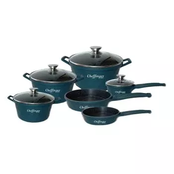 Набор из 12 предметов, индукционные кастрюли, алмазная кастрюля, индукционные литые алюминиевые кастрюли, перчатки с крышкой, зеленые Scheffinger