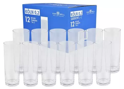 Набор из 12 стаканов Klsch 0,2 л с калибровочной отметкой Van Well