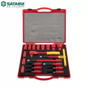 Набор из 20 предметов SATA, серия 12,5 мм, импортный набор инструментов для высоковольтной изоляционной втулки VDE10000V, устойчивый к давлению ключ с храповым механизмом, набор электроинструментов 09267 пятно