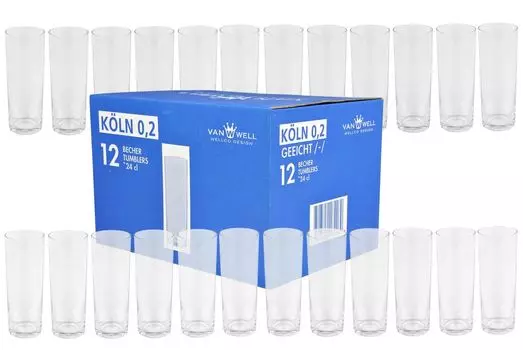 Набор из 24 стаканов Klsch объемом 0,2 литра с калибровочной отметкой Van Well