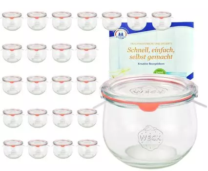 Набор из 24 стаканов Weck объемом 580 мл, 1/2 л, с 24 стеклянными крышками, 24 консервирующими кольцами и 48 зажимами MamboCat