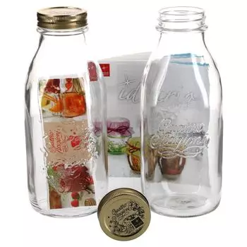 Набор из 2 банок для консервирования. Бутылка для молока Original Quattro Stagioni емкостью 1,0 л, включая буклет с рецептами Bormioli