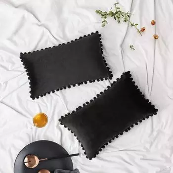 Набор из 2 бархатных наволочек, декоративные наволочки с помпоном, однотонные мягкие наволочки с квадратными помпонами для дивана, дивана, спальни, автомобиля, 18x18 дюймов, темно-зеленый HannRTT