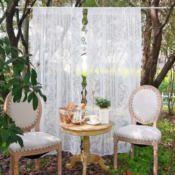 Набор из 2 белых кружевных вуалей с вышивкой и цветами, прозрачная занавеска для двери, занавеска для гостиной, спальни, Ш x В: 140 x 180 см PMS, белый