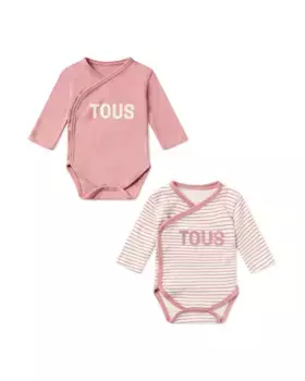 Набор из 2 боди для девочек из однотонного и полосатого хлопка Tous, розовый