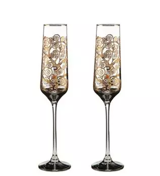 Набор из 2 бокалов для шампанского Gustav Klimt The Tree of Life H. 26см 200мл Goebel, золото
