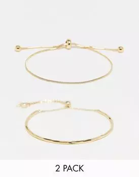 Набор из 2 браслетов ASOS DESIGN с простыми застежками золотистого цвета