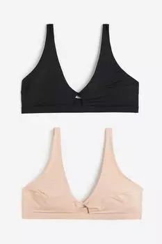 Набор из 2 бюстгальтеров из микрофибры с мягкими чашечками H&M, черный/светло-бежевый
