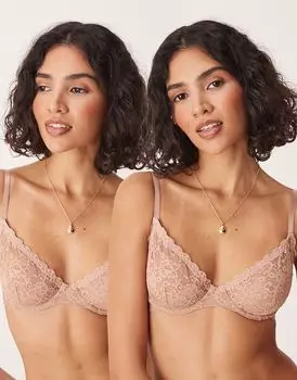 Набор из 2 бюстгальтеров на косточках Lila ASOS DESIGN песочного цвета