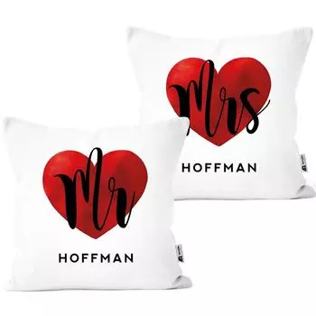 Набор из 2 чехлов на подушки Mr & Mrs Partner с именем в качестве свадебного подарка SpecialMe Watercolor Heart, белый, 40см x 40см