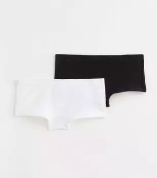 Набор из 2 черно-белых бесшовных шорт в рубчик для девочек New Look, черный