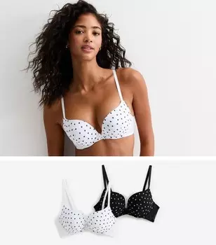 Набор из 2 черно-белых бюстгальтеров пуш-ап из сетки в горошек New Look, черный