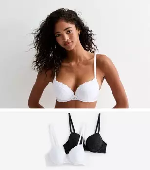 Набор из 2 черно-белых кружевных бюстгальтеров пуш-ап New Look, белый