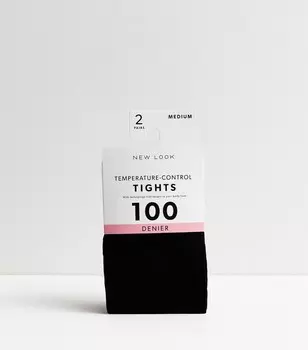 Набор из 2 черных терморегулирующих колготок плотностью 100 ден New Look, черный
