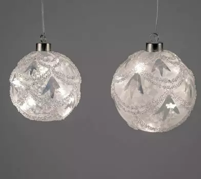 Набор из 2 декоративных подвесных шаров LED ICE AGE ледяного цвета 10 + 12см Formano W24, прозрачный
