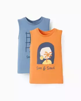 Набор из 2 футболок без рукавов для мальчика с рисунком спереди Zippy, оранжевый