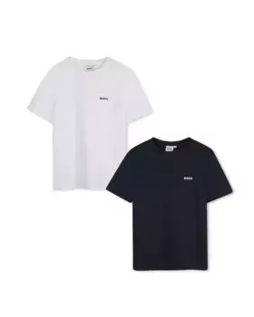 Набор из 2 футболок для мальчиков с короткими рукавами и логотипом на груди BOSS Kidswear, тёмно-синий