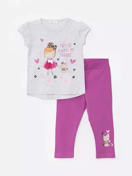 Набор из 2 футболок и колготок для маленьких девочек с круглым вырезом Breeze