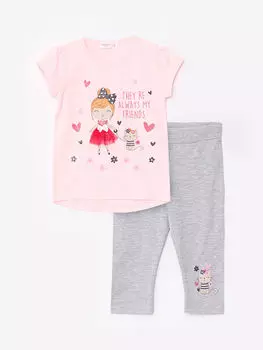 Набор из 2 футболок и колготок для маленьких девочек с круглым вырезом Breeze