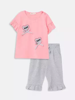 Набор из 2 футболок и колготок для маленьких девочек с круглым вырезом Breeze