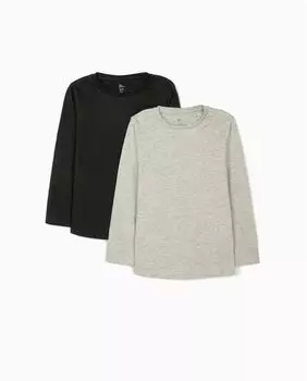 Набор из 2 футболок с длинными рукавами из 100 % хлопка для девочек Zippy, черный