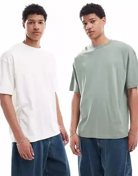Набор из 2 футболок свободного кроя от ASOS DESIGN кремового и зеленого цвета