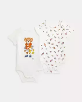 Набор из 2 хлопковых боди для девочек с медведем Поло Polo Ralph Lauren, белый