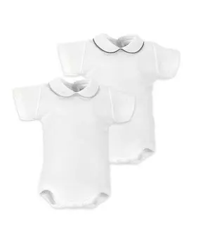 Набор из 2 хлопковых боди для маленьких мальчиков с воротником и короткими рукавами Cambrass, белый