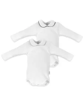 Набор из 2 хлопковых боди для маленьких мальчиков с воротником и длинными рукавами Cambrass, белый