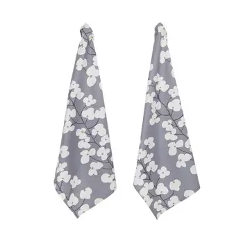 Набор из 2 хлопковых кухонных полотенец с цветочным принтом. Coincasa, белый/синий