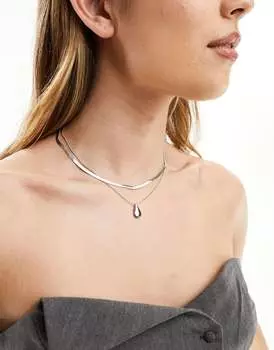 Набор из 2 колье ASOS DESIGN с цепочкой в виде змеи и расплавленным серебряным кулоном