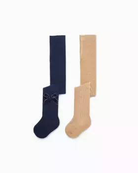 Набор из 2 колготок для девочек трикотажа в рубчик/с бархатным бантом Zippy, многоцветный