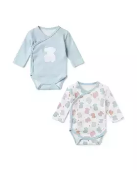 Набор из 2 комбинированных хлопковых боди для маленьких мальчиков с мишками и полосками Tous, синий