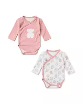 Набор из 2 комбинированных хлопковых боди для девочек с мишками и полосками Tous, розовый