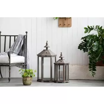 Набор из 2 коричневых и прозрачных классических многоугольных храмовых садовых фонарей диаметром 31 дюйм.