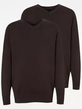 Набор из 2 коричневых школьных джемперов с v-образным вырезом George., коричневый